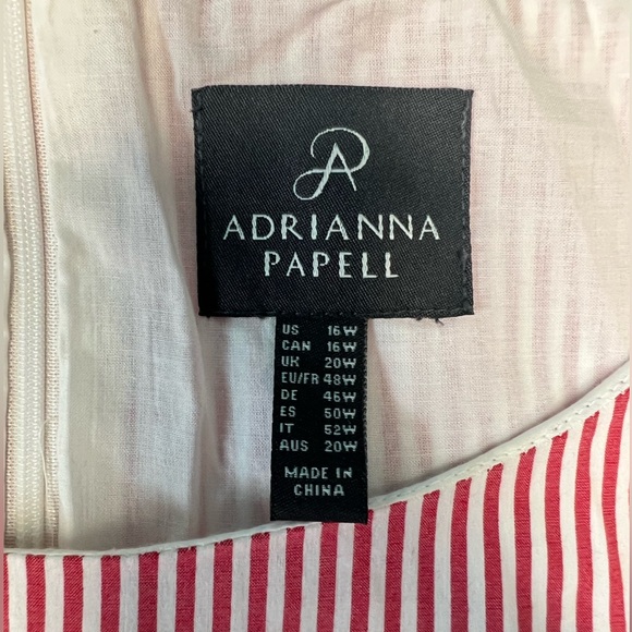 Adrianna Papell Tiered Ruffle Bell Sleeve Striped Red and White Dress Size: 16W - Picture 4 of 4